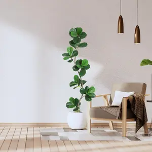 Lifelike Artificial Fiddle Leaf Fig Tree - Large Realistic Faux Plant with Black Nursery Pot - Indoor/Outdoor Decorative Fake Tree for Home or Office - Perfect Housewarming Gift