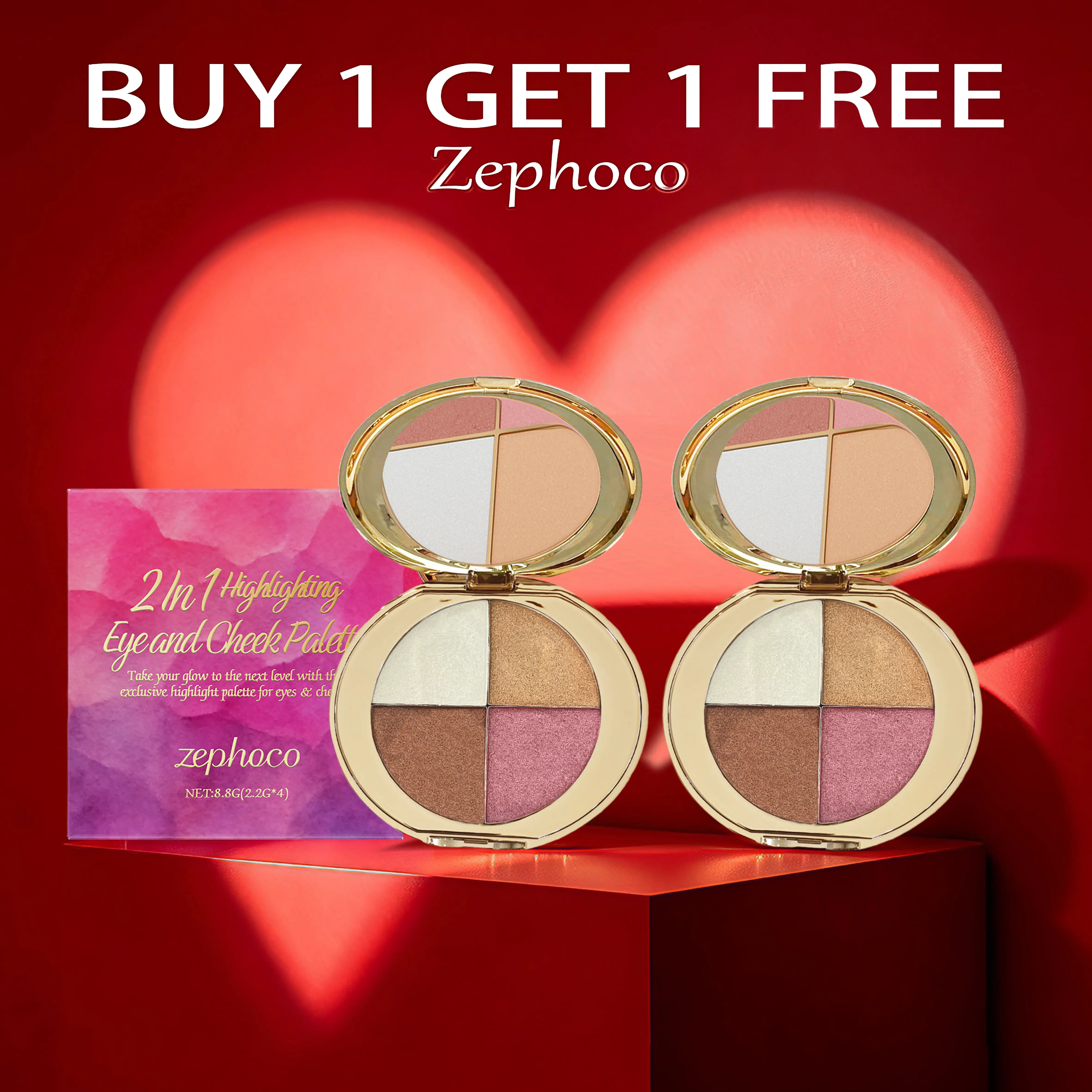 BOGO FREE! 4-in-1 Radiant Eye & Cheek Palette - Eyeshadow, Blush & Highlighter Shimmer Powder All-in-One Makeup