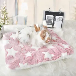 1pc Plush Fleece Hypoallergenic Hamster Bed - Heavyweight Warmth Washable Pet Sleeping Pad for Rabbits, Mice, Hedgehogs - Pink Cozy Star Design Small Animal Accessories (Machine Washable)
