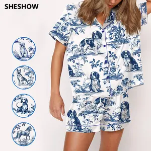 SHESHOW Cavalier King Charles Spaniel Silky Satin Pajama Set For Women Print Comfy Satin Sleepwear & Loungewear Pjs Printing Silky Top & Bottoms