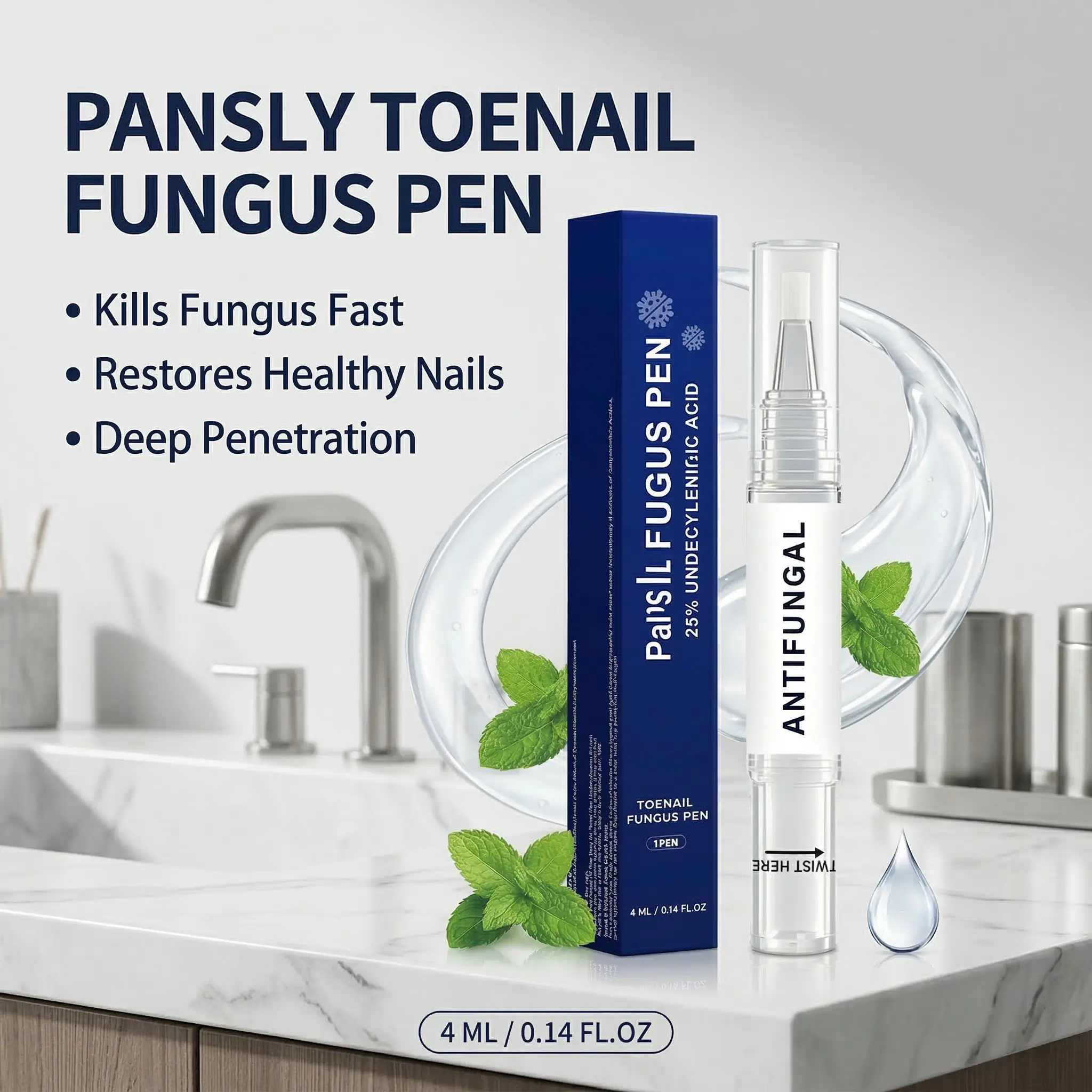 Antifungal Toenail Care Pen with 25% Undecylenic Acid & Tea Tree Oil - Daily Antifungal Nail Conditioner for Clear, Smooth Nails, Travel Size, 4 mL