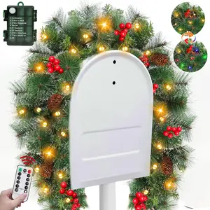 [ Timer & Remote ] 4 Ft Prelit Christmas Mailbox Swag Decorations with 30 Warm White & Colored Change Light Red Berry Pinecone, 8 Modes Battery Operated Snowy Tip Xmas Mailbox Decor for Home Outdoor