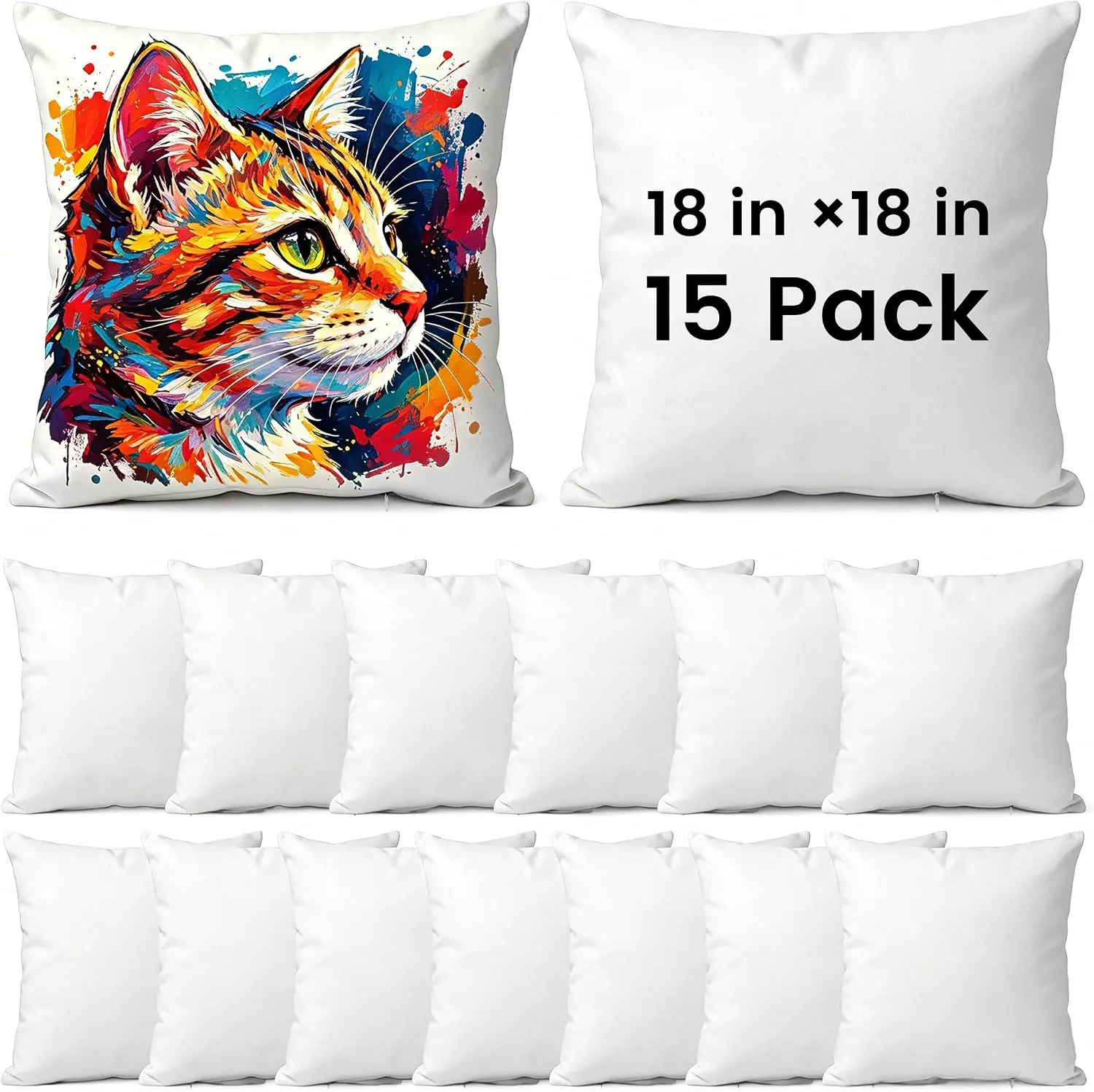 Joyclub Sublimation Blanks Pillow Case 15 Pack White Bulk Pillow Cases 18 X 18 Inch Sublimation Pillow Covers for sohochic Heat Press DIY Custom Gifts, Home Decor