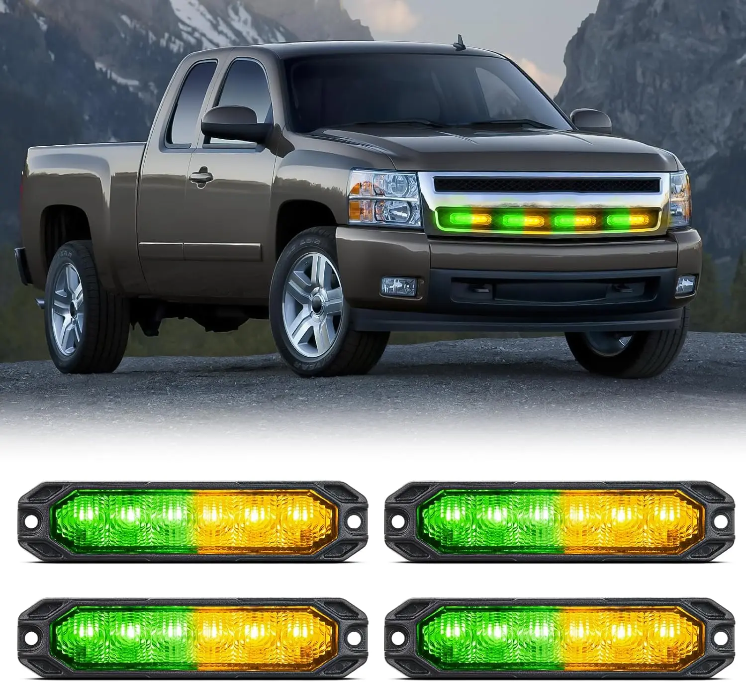 Nilight 4PCS 6-LED Amber & Green Strobe Light Bars - 12V/24V Ultra-Thin Surface Mount Flashing Lights with Sync, 17 Flash Modes, Durable Lens, LED Backlights for Cars, Campers