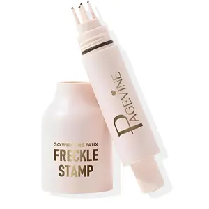 Freckle Stamp Pen — Fake freckles stain marker pencil tool for natural, lifelike sun-kissed face makeup that’s waterproof and long-lasting; quick-drying 5-point faux freckle stamp cushion