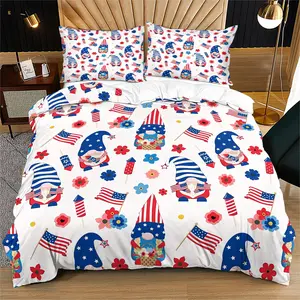 4th of July Gnome & Fireworks Duvet Cover Set, Usa Themed Bedding, Wrinkle-Resistant, Hidden Zipper, Patriotic Print, Bedroom Decor, Ideal Gift