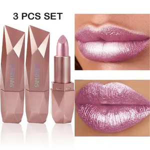 3 PCS 24H Flex-Film lipstick Set - Pearl Shimmer & Glitter, Smudge-Proof Non-Fade for Concerts/Dates/Daily, Feather-Light Glossy Finish (Transfer-Proof & Non-Drying)