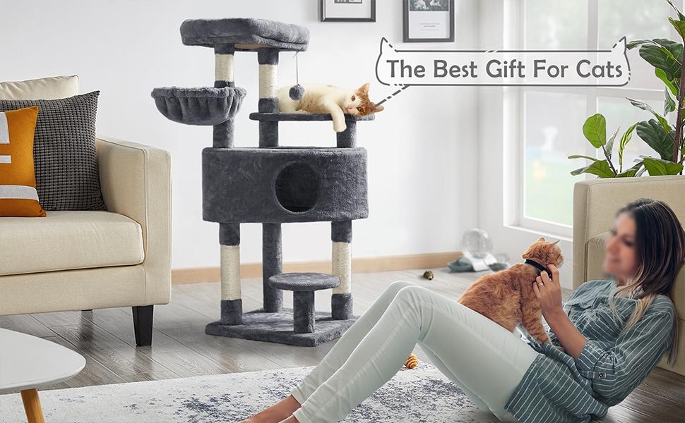 Yaheetech 46″ Height Multilevel Cat Tree Big Plush Cat Condo Scratching Posts for Cats with Perch Platform Basket Condo for Kitten Tower Indoor Cats
