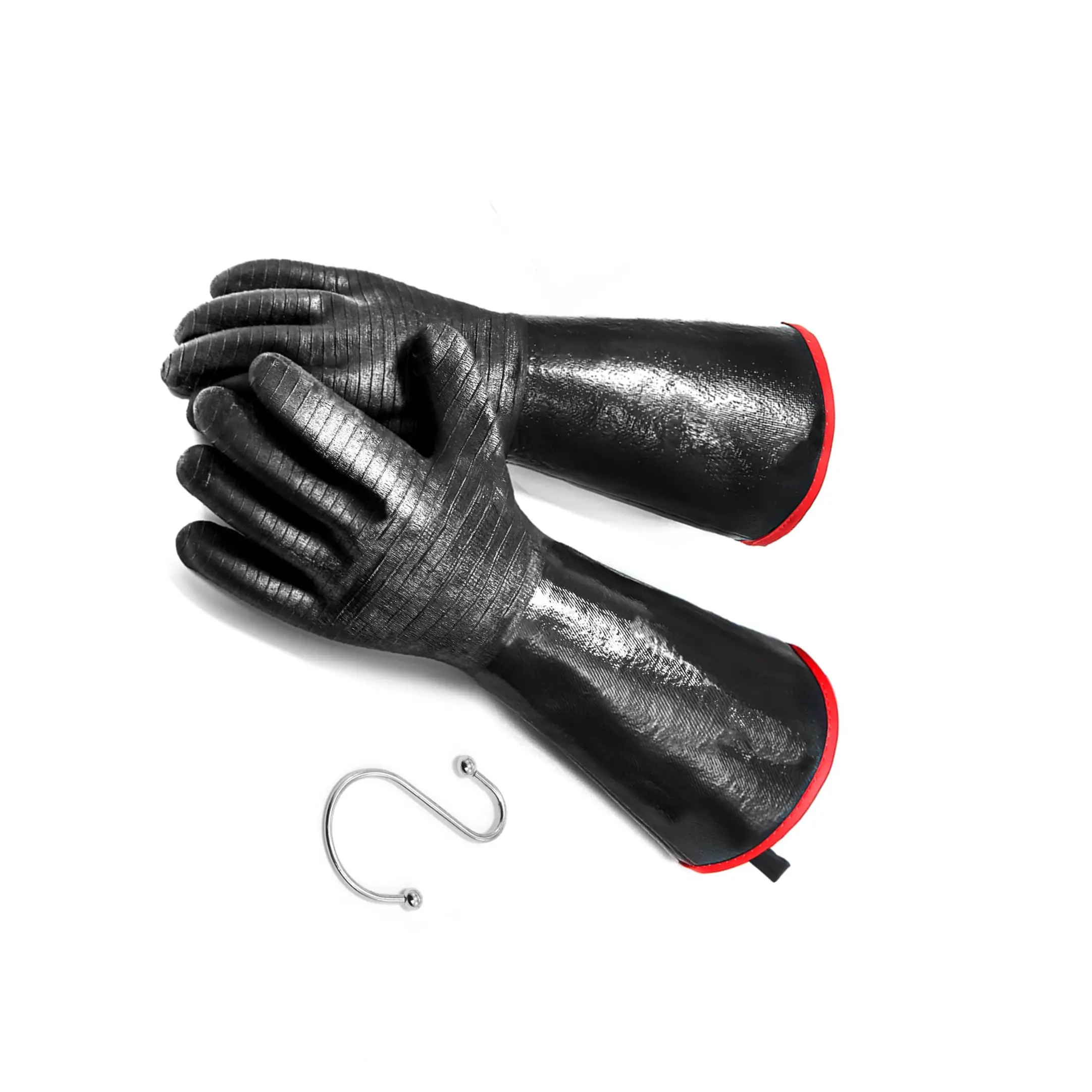 14" Heat Resistant BBQ Gloves – 1472°F Extreme Protection, Waterproof & Oil Resistant Grilling Gloves for Smoker, Oven, Baking, Kitchen & Turkey Fryer (Includes S-Hook)