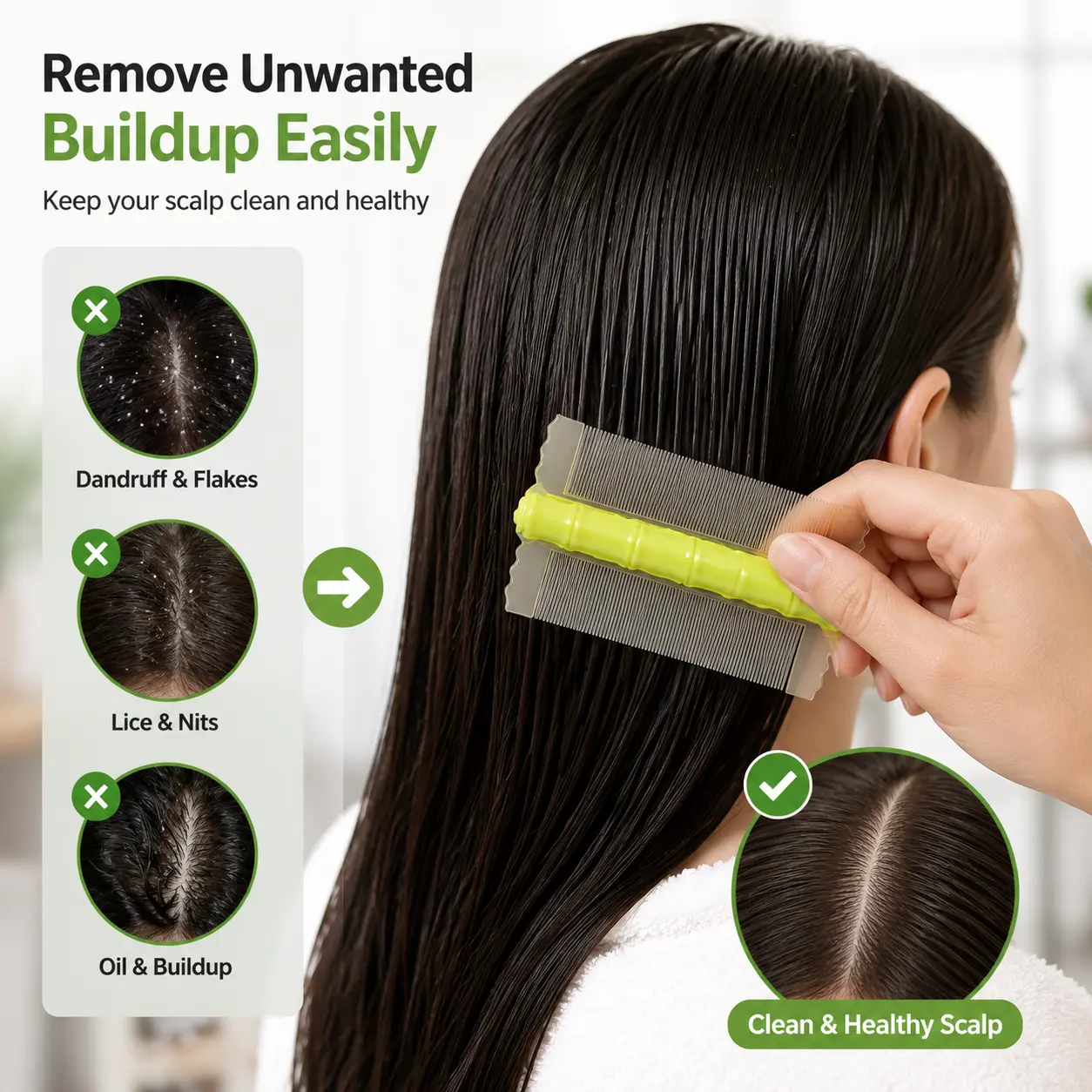 Premium Bamboo Handle Lice Comb 3 Pack Fine Tooth Double Sided Nit Removal Comb Scalp Cleaning Hair Brush for Adults Kids Safe Gentle Head Lice and Nit Eliminator Suitable for All Hair Types