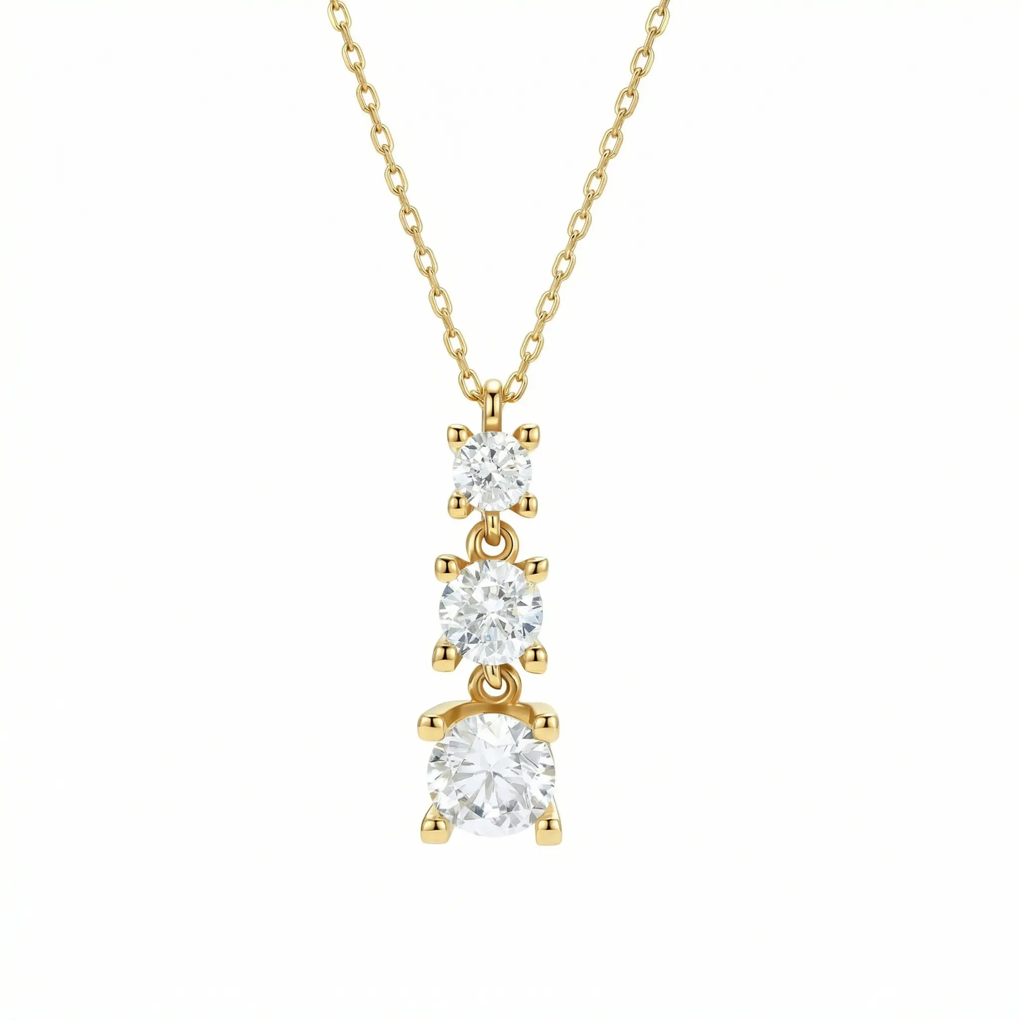 Gold Triple Stone Necklace – Solid 925 Sterling Silver, Thick Real 18K Gold Plating – necklaces for women, bridesmaid gift, hypoallergenic fine jewelry, handmade keepsake – Gift for Her, Mom & Best Friend, Mother's Day, Anniversary & Birthday