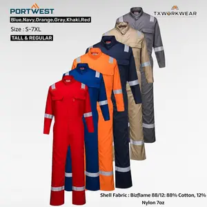 Portwest FR94 Bizflame Plain Fire-Resistant Coverall - Heat Resistance, Reflective, Rip Resistant, Rugged, Safety Coveralls with FR Tape, ASTM & NFPA Certified, Navy Large Men's Workwear Uniform, Heat Resistance Coveralls