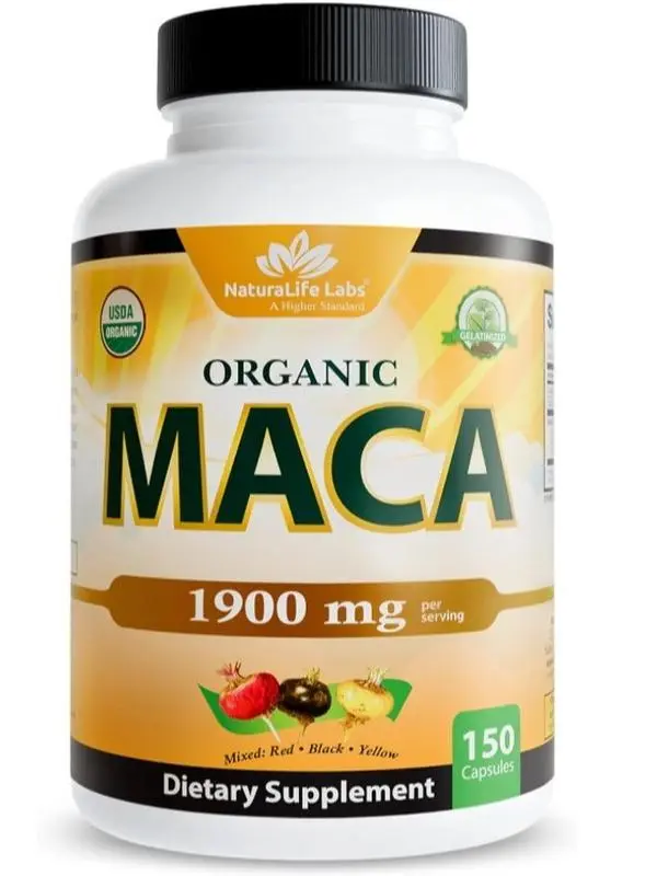 NaturaLife Labs Organic Maca Root – Black, Red & Yellow – 1900 mg per Serving – 150 Capsules – Gelatinized Peruvian Maca – Non-GMO, Gluten-Free, Vegan