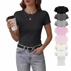 GetMeet Cotton Basic T Shirts for Women,Crew Neck Short Sleeve Summer Shirts,Solid Loose Fit Tshirt, Plain Workout Tops, Undershirts