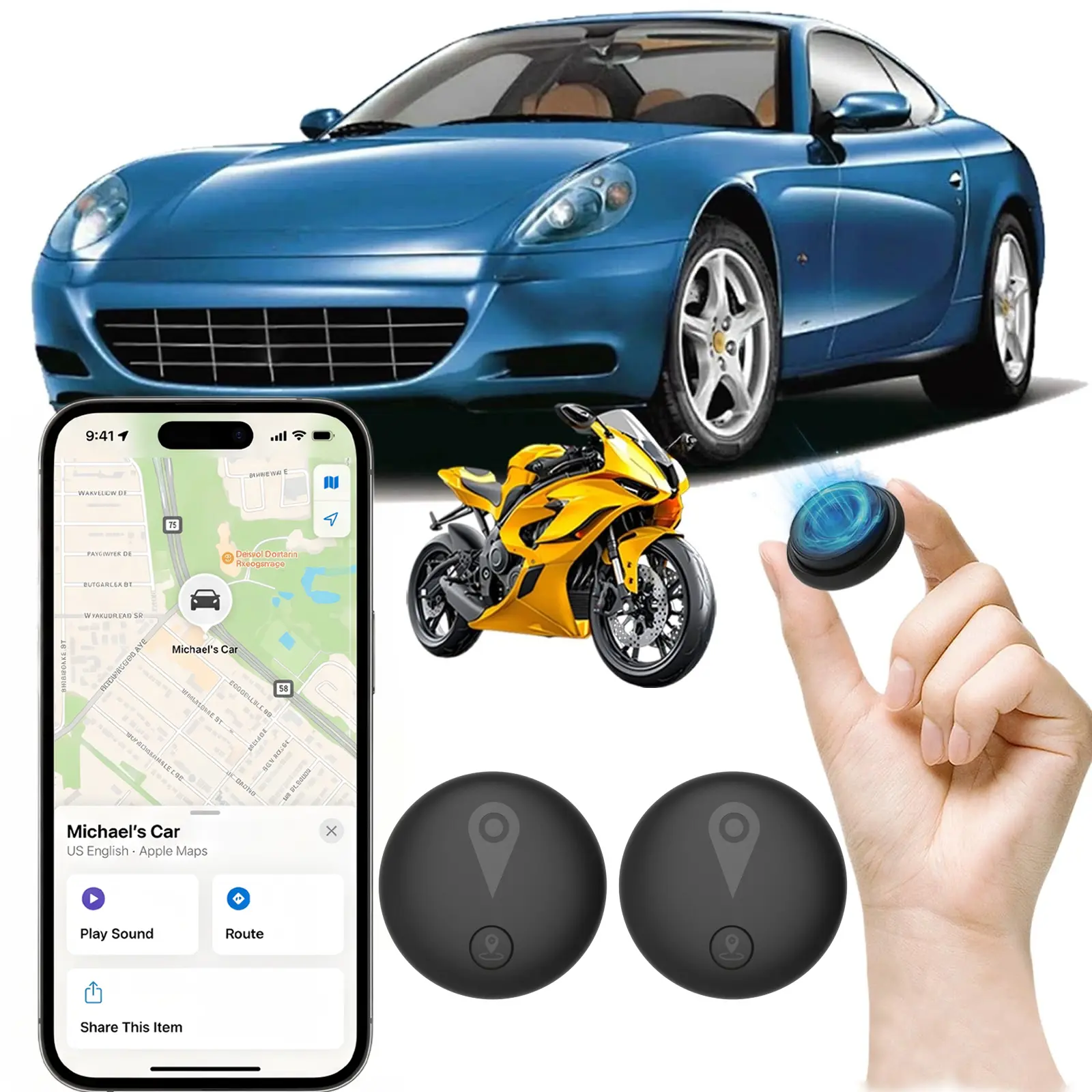 2pcs Magnetic GPS Tracker - Built-in strong magnet, real-time vehicle tracking device, no monthly fees or SIM card required (supports iOS Find My feature only), global anti-theft device suitable for cars, bicycles, and other items (730-day battery life)