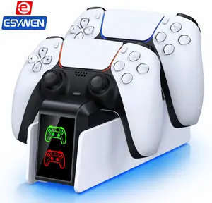 ESYWEN PS5 Controller Charger Charging Station for PlayStation 5 DualSense & Edge Controllers with LED Indicator White Console Fast Charging Dock Stand