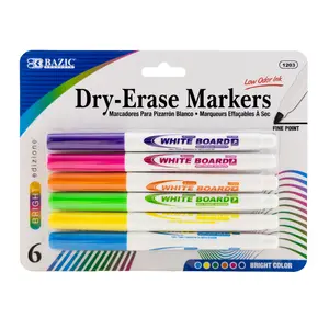 BAZIC Bright Colors Fine Tip Dry-Erase Markers (6/Pack)