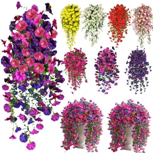 2-Count Silk Hanging Decorative Plastic Artificial Morning Glory Vine, UV Resistant Fake Outdoor Flowers, Suitable for Home Garden Decoration, summerwins