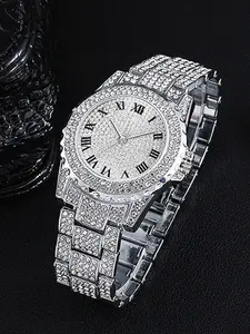 Rhinestone Decorated Round Dial Quartz Watch, Watch for Party, Daily Decor, Trendy All-match & Exquisite Watch for Birthday Gift, Fashionable Analog Watch