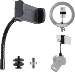 Universal Phone Holder for Ring Light, 1/4"-20 and Hot Shoe Adapter, Flexible Phone Mount for Ring Light and Tripod Stand Replacement