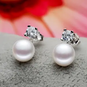 Round pearl stud earrings & White Vintage Faux Pearl Earrings Set, Fashion Jewelry for Women