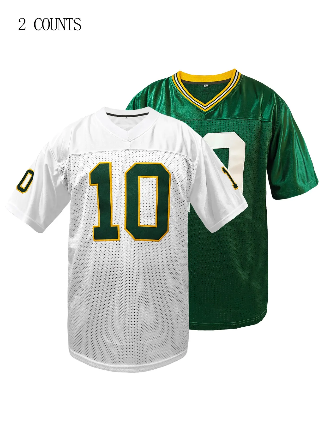 Men's #10 Retro Green & White V-Neck Embroidered American Football Jersey Breathable Mesh Short Sleeve Loose Fit Sportswear,Perfect for Training,Game,Daily,Casual,Unisex All Seasons Wear