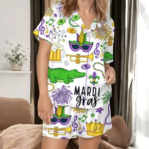 Mardi Gras Satin Pajama Set for Family, New Orleans Pajamas Set, Satin Pajama Set For Women, Mardi Gras Carnival Pajamas Set, Pajamas Pants, Mardi Gras Pajama For Women Men, New Orleans Cruise Holiday Pajamas