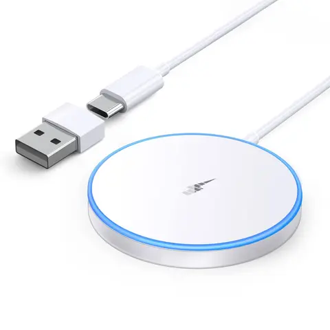 WTUHU Portable Magnetic Cordless Charger Pad with Cable & USB-A Adapter - Auto Align, LED Light, Dual Input - Mobile Charging Solution for iPhone 17/16/15/14/13/12 Series, AirPods 3/2/Pro/Pro 2, Smartphones