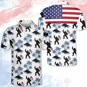 Funny Bigfoot USA Flag Golf Polo Shirt Men Women Sasquatch Design Lightweight Breathable Wear