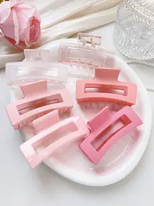 6pcs/Set Girl Spring/Summer Pink Matte Hair Claws, Synthetic Claw Clip, Hair Accessory Set, Medium Square Shaped, Versatile Claw Clips For Vacation Outfits Woman