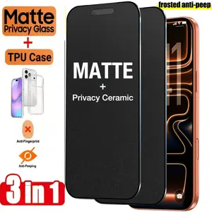 2pcs Matte Privacy Glass Screen Protector + 1pcs TPU Case Compatible With iPhone 17 Air/17 Pro Max/16 Pro Max/16/15/14/13/12/11/16e/Plus/Mini 9H Hardness Glass, Anti-Snooping, Fingerprint-Resistant, Anti-Glare, High-end Phone Case