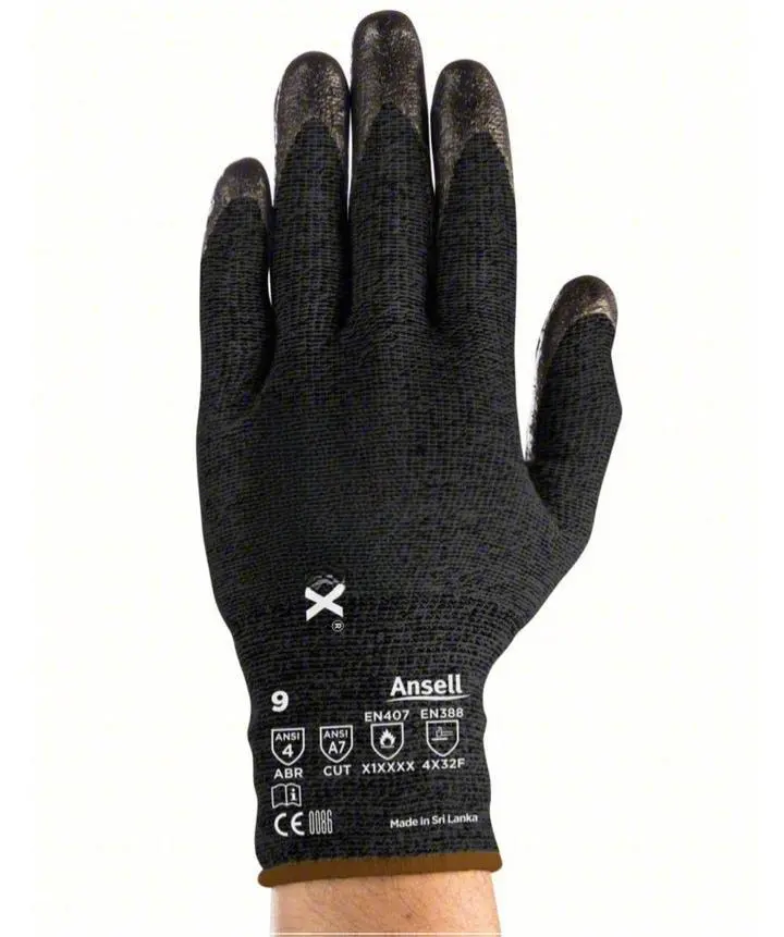 Ansell HyFlex 11-542 Cut Heat Resistant Mechanical Work Gloves with Nitrile Palm for Machinery & Automotive - 1 PK
