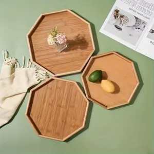Octagonal Wood Serving Tray - Perfect for Serving Variety of Dishes, Easy Carry Grooved Handle, Versatile Charcuterie Board Platter - Essential Kitchen Accessory for Parties, Festive Occasions Like Halloween, Christmas, Thanksgiving