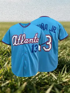 Atlanta 13 Light Blue Baseball Jersey, Men's Stitched Button-Down Sports Uniform, Casual Streetwear Fan Shirt, Athletic Top