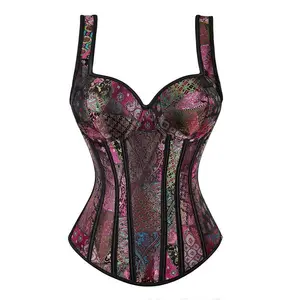 JacquardLaceUpCorsetTopsForWomenGothicJacquardShoulderStrapsCorsetOverbustCorsetBustiers1569-Z2ShapewearWomenswearPurple