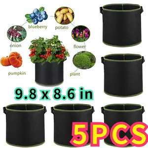 10/5Pcs 3 Gallon Grow Bags, Thickened Nonwoven Fabric Planter Pots with Handles, Heavy Duty 300G Garden Pots for Tomato, Potato and Vegetable(Black) - Home Improvement.