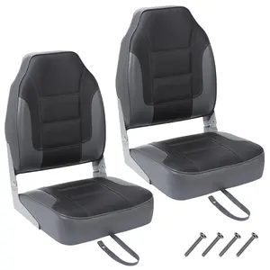 Garvee 2-Pack High Back Folding Boat Seats with Thick Sponge Padding, Waterproof and Comfortable, Fold-Down Design with Stainless Steel Screws, Ideal for Speedboats, Canoes, Fishing, and Sightseeing Boats in Gray