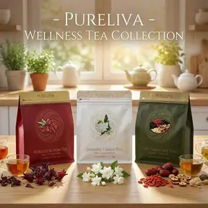 PURELIVA Wellness Tea Collection – Lemon Grass, Rose Bloom, Five Treasures & Jasmine Green Tea