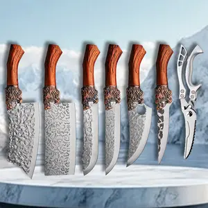 3-piece set -7-piece set of professional chef knives, with scissors - super sharp, used for precise cutting of meat, vegetables, fish, bone cutting knives, butcher knives, etc. - very suitable for kitchen, barbecue, camping, chef accessories