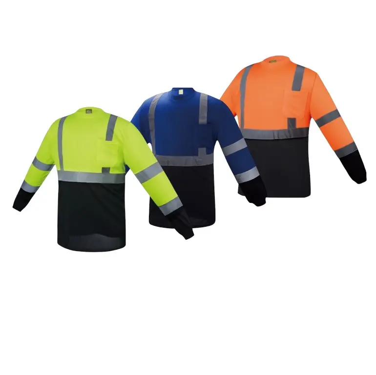 3-Pack Long-Sleeve Work Safety Shirts, 100% Polyester Quick-Dry Lightweight Breathable Fabric, Black, Outdoor 360-Degree Reflective Visibility, Home Improvement & Security Workwear