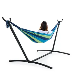 Double Hammock with Space Saving Stand, Heavy Duty Steel Frame, Portable for Outside & Indoor Use, 450lbs Capacity, Easy Assembly, Carrying Bag Included
