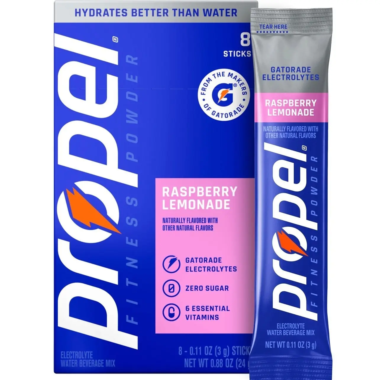 Propel Zero Sugar Raspberry Lemonade, On the Go Packs, Electrolyte Powder Drink Mix, 0.11 oz, 8 Count packets