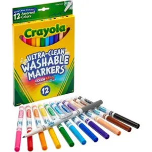 Crayola  Thinline Washable Markers - Assorted Colors - Set of 12