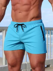 Men's Zipper Side Pocket Athletic Shorts with Mesh Lining, Summer Breathable Quick-Dry Gym Shorts for Swimming & Fitness, All Seasons Casual Fit