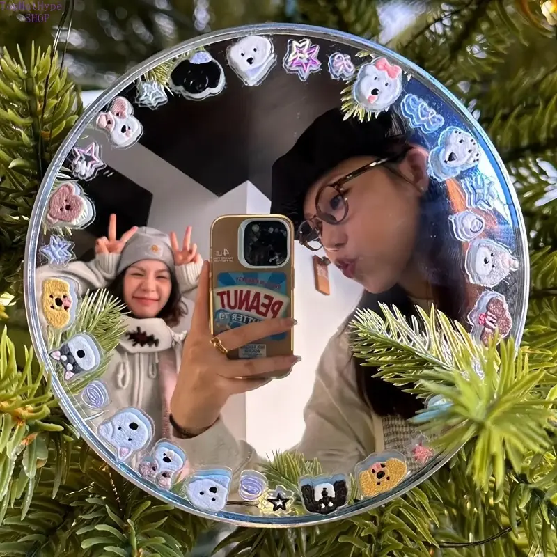 Convex Selfie Mirror - Travel Size HD Wide-Angle Handheld Beauty Mirror, 9.5cm Portable Photo Tool, Mauve Blue Fashion Accessory for Spouse Couple Gift, Convex Selfie Mirror - Mauve Blue - 9.5Cm