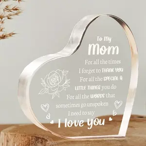 Risamil Heart Shaped Acrylic Block, Flower & Letter Pattern Decorative Ornament, Room Decorlnspirational Creative Gift for Mom ,The Best  Present for Mom,Perfect  Gift Ideas, Decoration  Ornament,Valentine's Day gifts