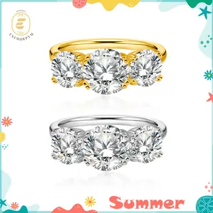 EOM 18K Gold Plated Waterproof 2ct-4ct Moissanite Three Stone Prong Engagement Ring Copper Ring Band Jewelry Perfect Birthday Engagement Wedding Anniversary Gift Christmas Thanksgiving Valentine's Day