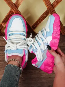 Women's Fashion Patchwork Colorblock Casual Sneakers, Comfortable Soft Breathable Low Top Lace-Up Running Shoes, Party, Christmas Gift, Fashionable Running Shoes