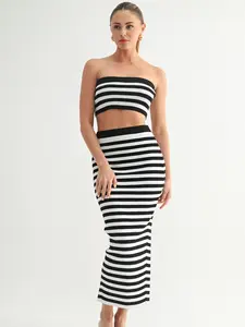 Women's Black & White Ribbed Knit Two-Piece Set