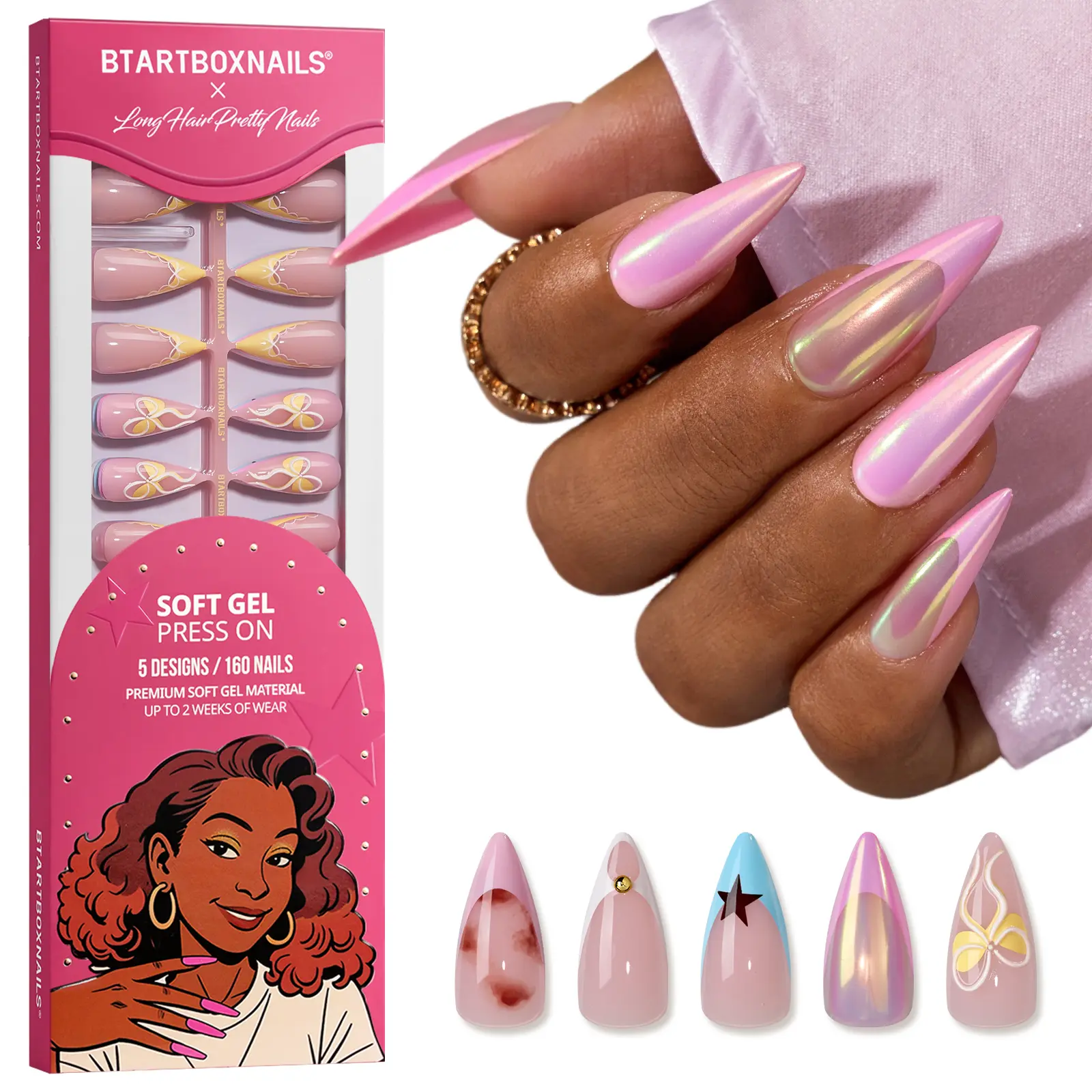 BTArtboxnails x LongHairPrettyNails press on nails Square Almond Oval and Stiletto press on nails with 5 desgins,32 pcs Each BTArtboxnails x LongHairPrettyNails press on nails Square Almond Oval and Stiletto press on nails with 5 desgins,32 pcs Each